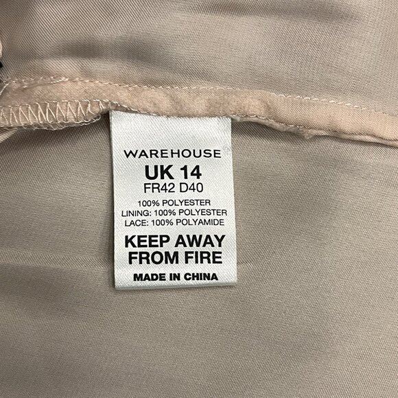 Elegant Beige & Black Lace Accent Midi Party Dress - Picture 4 of 5